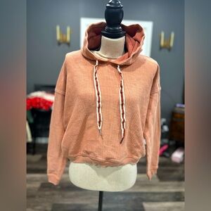 Aerie Women XS Coral Orange Comfy Lounge Cozy Oversized Crop Love Corded Hoodie